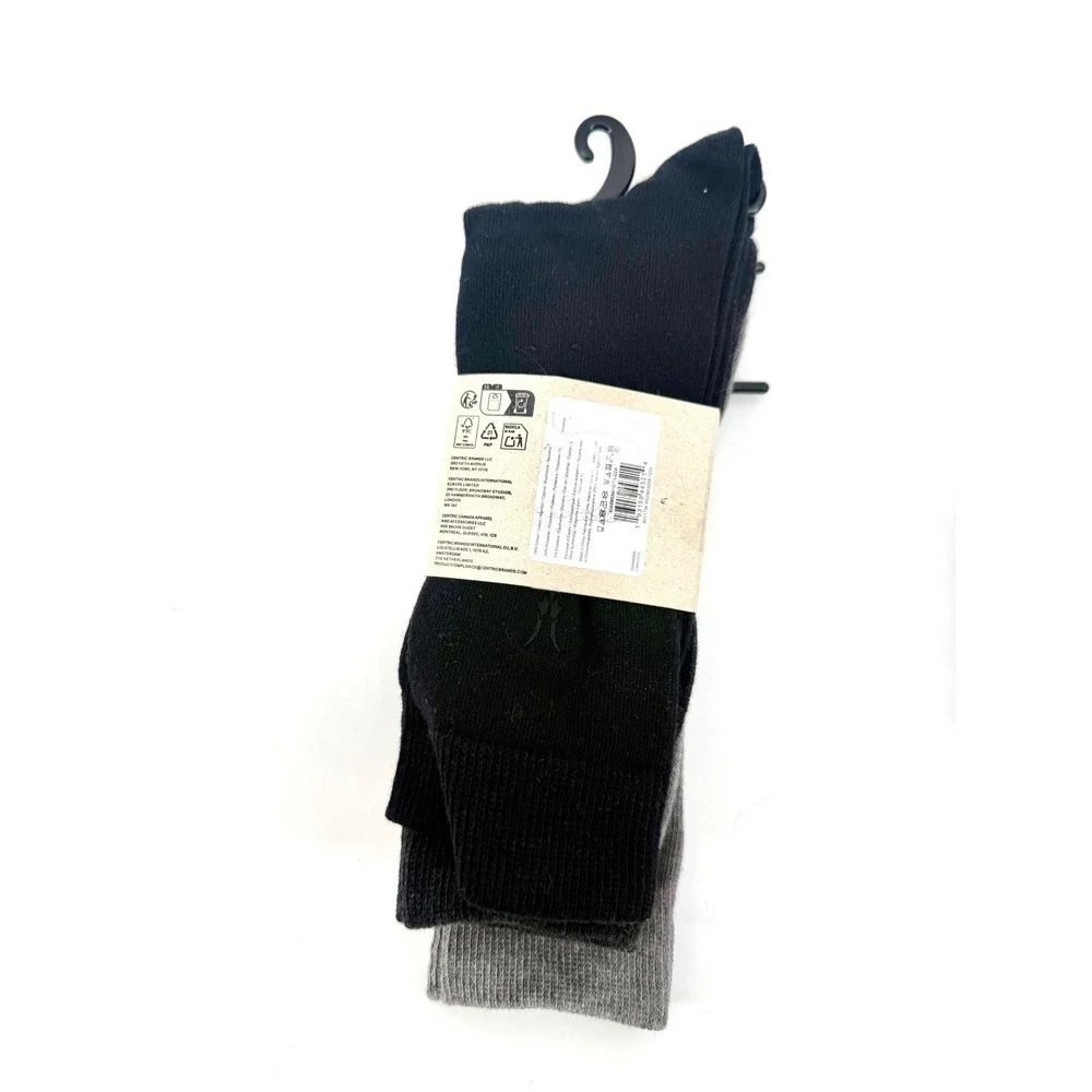 AllSaints Mens 3 Pack Crew Socks Black Grey Charcoal Ramskull Logo NWT Size 7-13